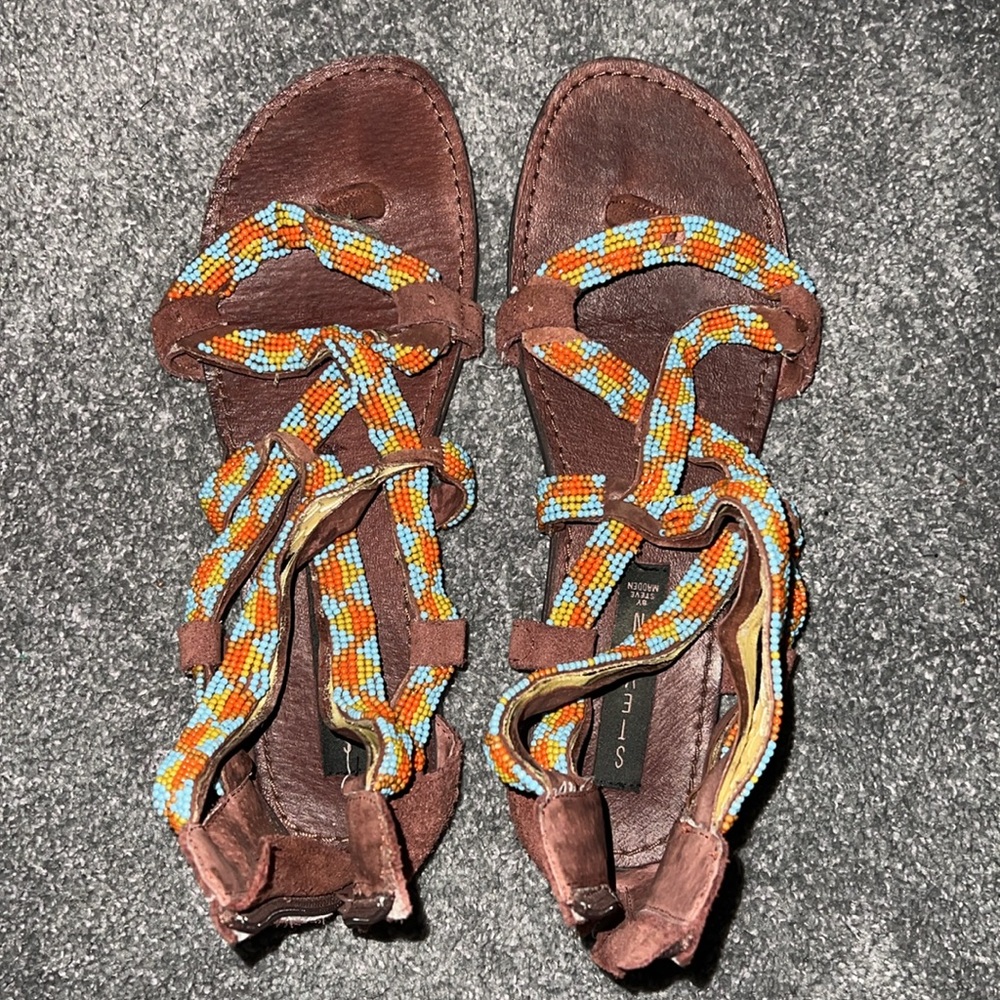 Seven blue orange beaded sandal sz 8.5